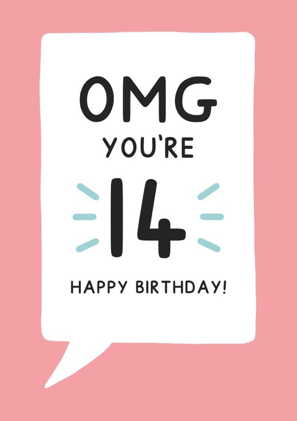 Cute 14th Birthday Card With Speech Bubble - OMG You're 14 created by Jeff and the Squirrel