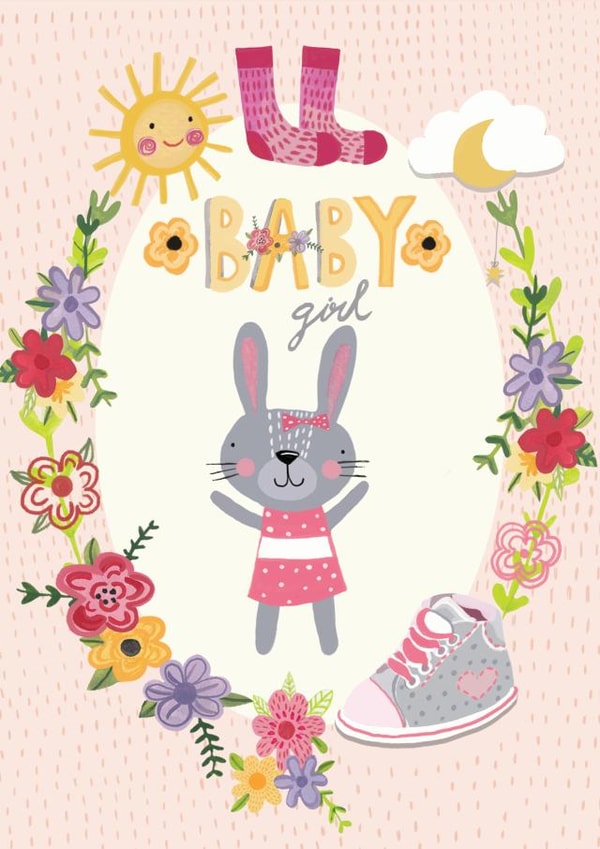 Baby girl card created by Sally Darby Illustration