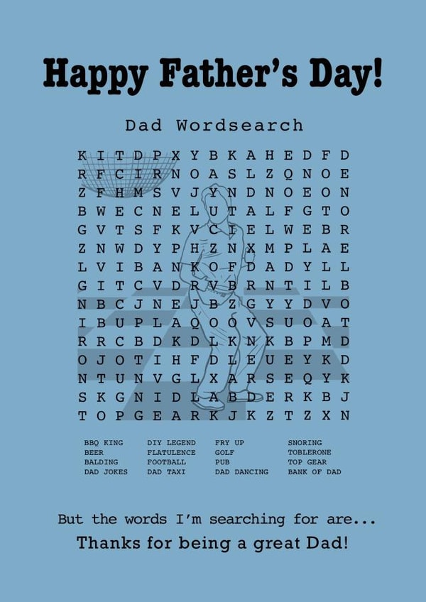Father’s Day Dad Wordsearch Card created by Funnilyenough