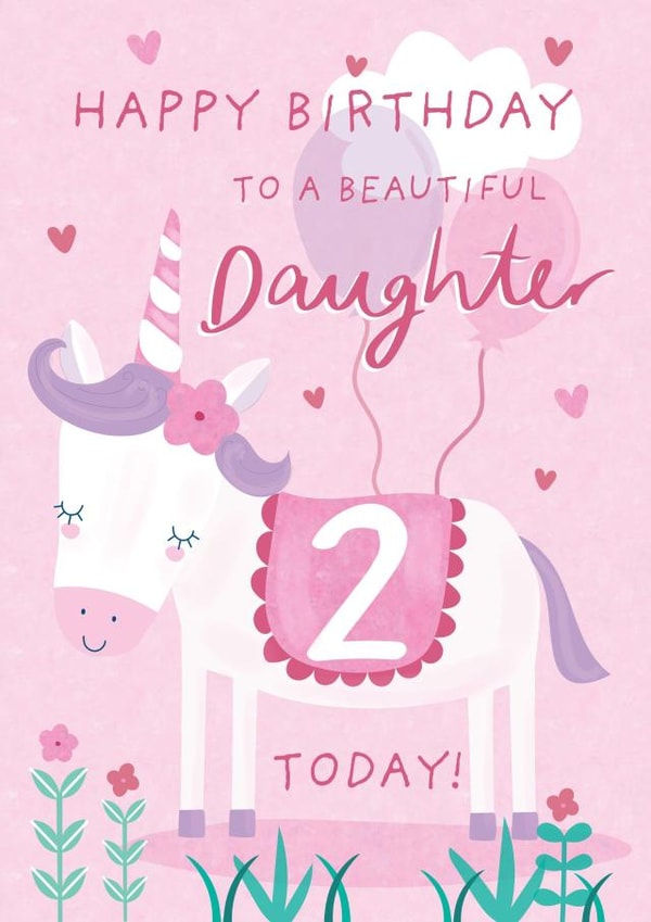 Daughter Age 2 Unicorn Birthday Card created by Juniper and Rose Studio