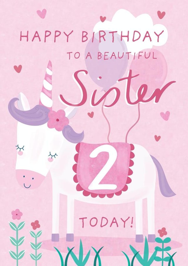 Sister Age 2 Unicorn Birthday Card created by Juniper and Rose Studio