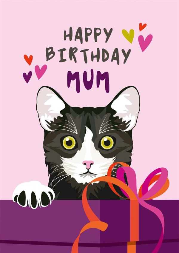 Black & White Cat Birthday Card for Mum created by Diva Doodle Designs