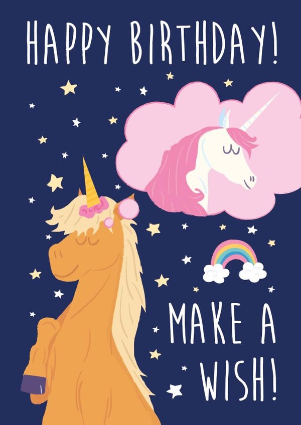 Unicorn Make a Wish Birthday Card created by @donosdoodles