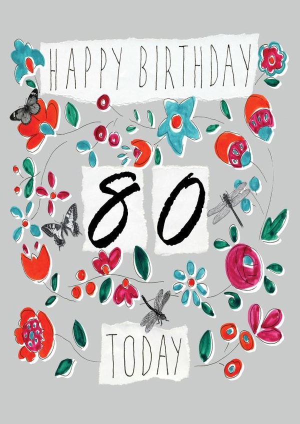 Classic 80th Birthday Card - For Her - Flowers created by Perkins & Morley