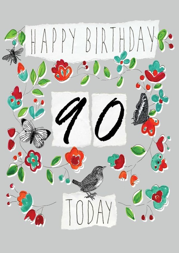 Classic 90th Birthday Card - Flowers - For Her created by Perkins & Morley