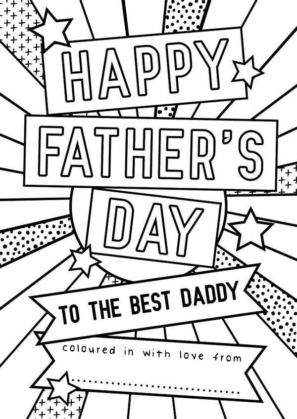 Colouring In Fathers Day Card - To The Best DADDY - Coloured In With Love From created by Mad Philomena