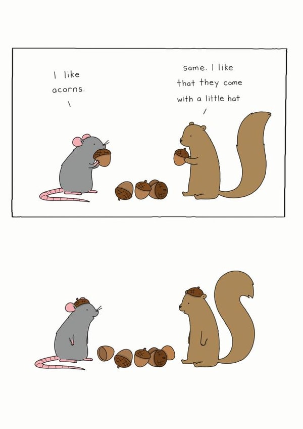 Cute Funny Squirrel Birthday Card - Acorn Party Hats - I Like Acorns created by Redback Cards