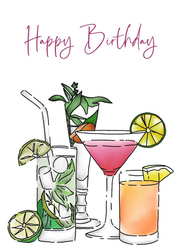Pretty Birthday card - Cocktails - Happy Birthday created by Dannie Georgina