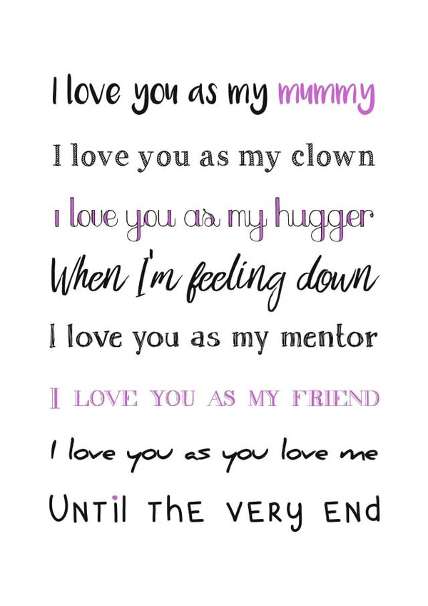 mummy poem Mothers Day Card 42062 created by Rhymes To Remember