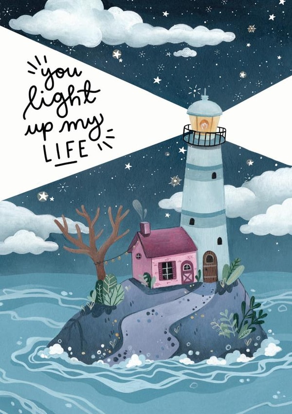 Pretty Lighthouse Pun Just Because Card / Anniversary Card / Valentines Day Card - You Light Up My Life created by Nyassa Hinde