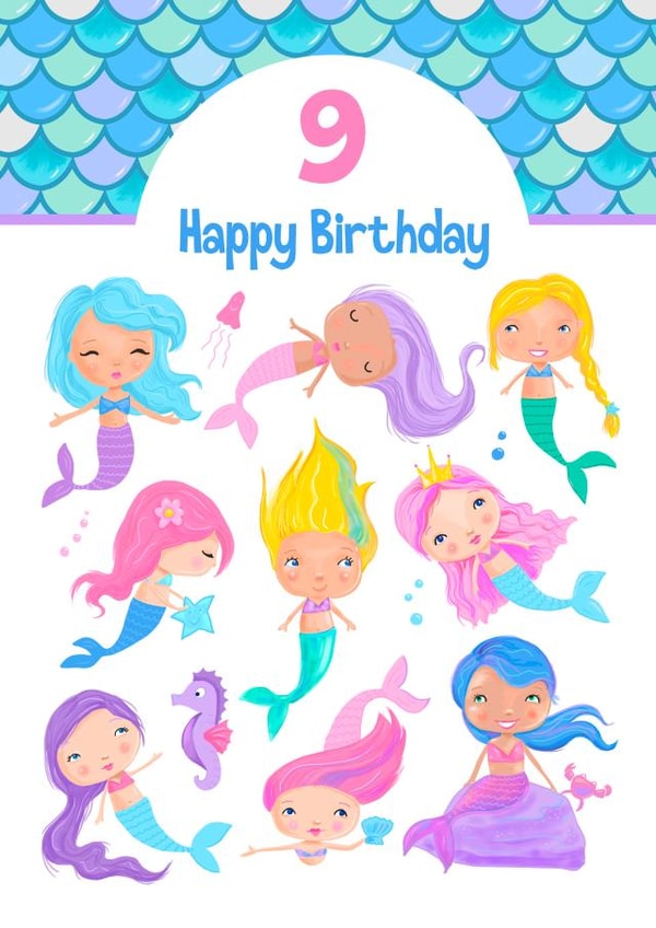 Children's Age 9 Mermaids Birthday Card created by Dale Simpson
