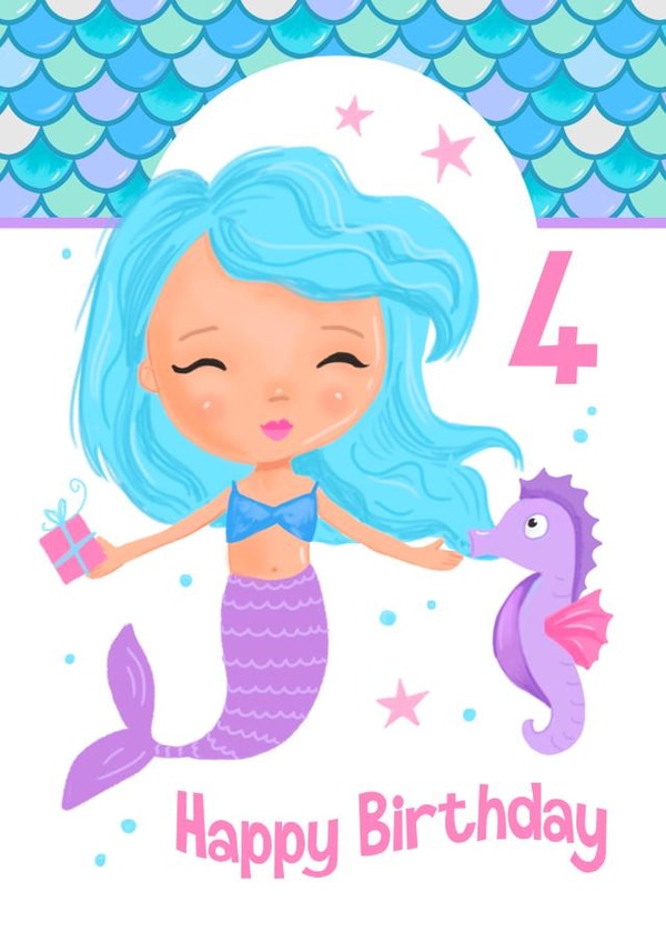Children's Age 4 Cute Mermaid Birthday Card created by Dale Simpson