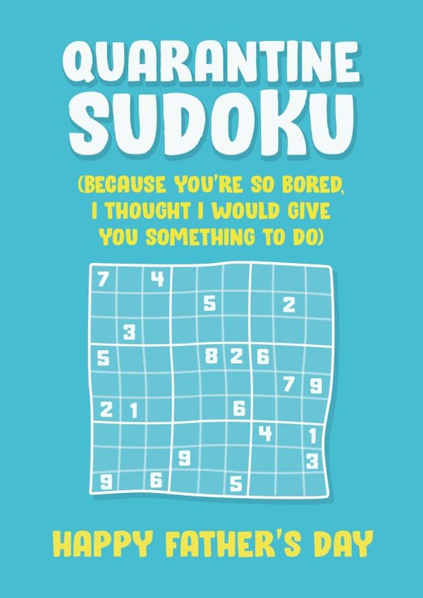 Quarantine Sudoku Father's Day card created by James Steer
