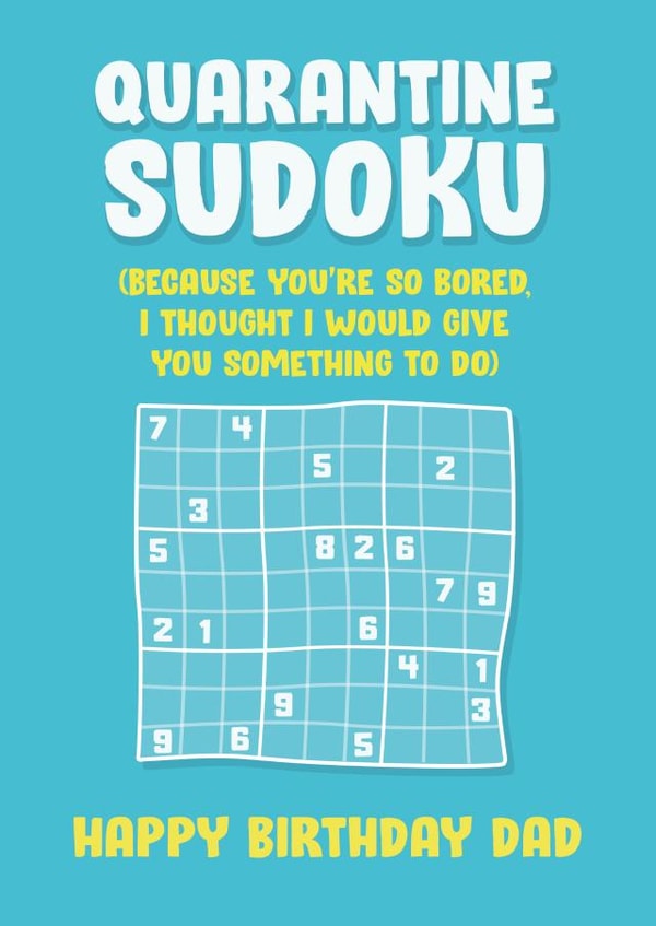 Quarantine sudoku card created by James Steer