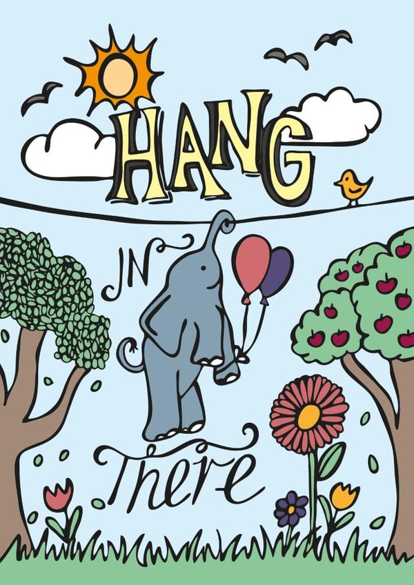 Cute Thinking Of You Card - Hang In There - Elephant created by Cookie Design