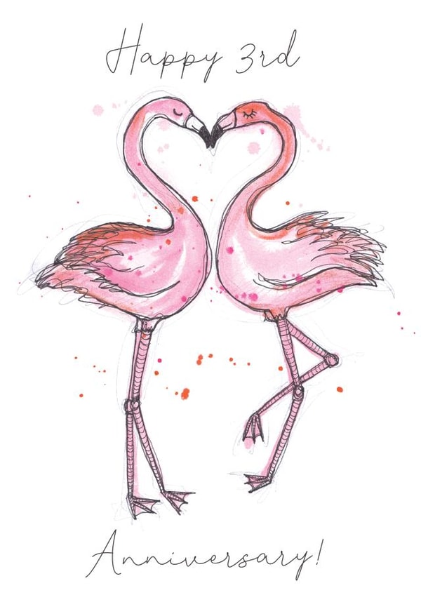 Cute Flamingo Anniversary Card - 3 Years - Happy 3rd Anniversary created by Shiv Makes Things
