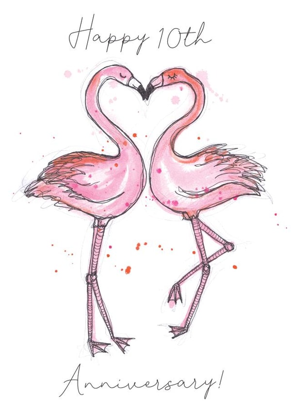 Pretty Flamingo Anniversary Card - 10 Years - Happy 10th Anniversary created by Shiv Makes Things