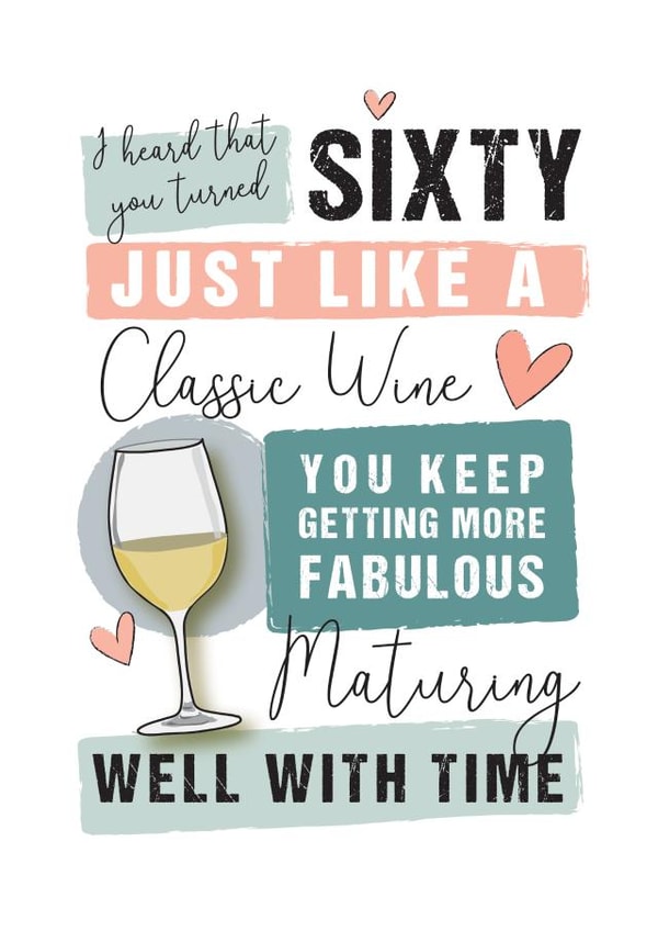 Classic 60th Birthday Card - For Her - Wine created by Mad Philomena