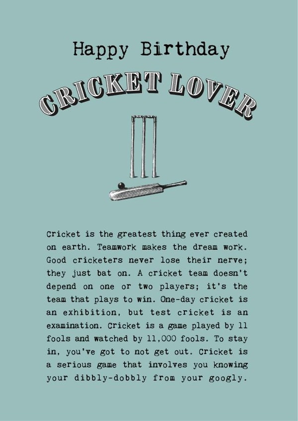 Classic and funny Birthday card for Cricket Lovers created by Coulson Macleod