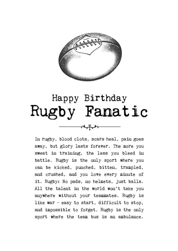 Classic Birthday Card - Rugby - Illustration created by Coulson Macleod