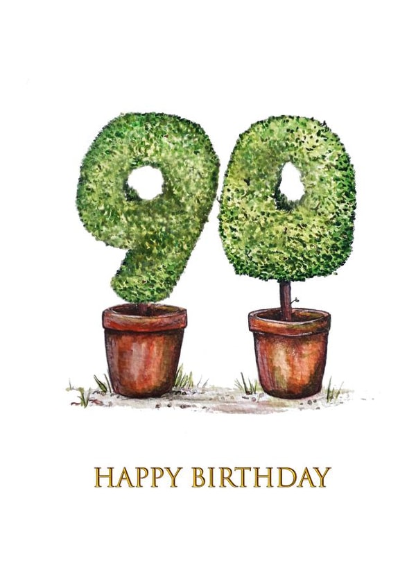 Classic 90th Birthday Card - Shrub - Plant Pots created by Nancy Horton