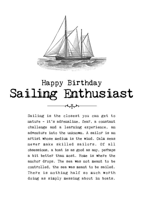 Classic Birthday Card - Sailing - Enthusiast created by Coulson Macleod