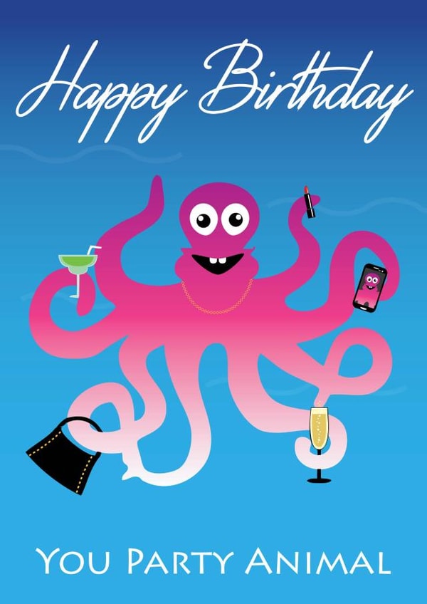 octopus party animal Birthday Card 19069 created by Leanne Creative