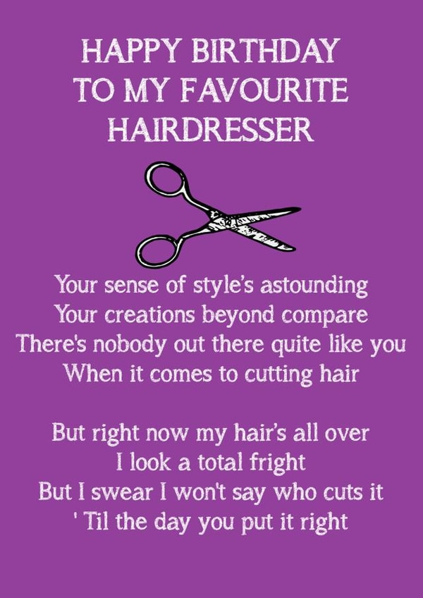 HAIRDRESSER poem Birthday Card 17921 created by Jenny Bowman