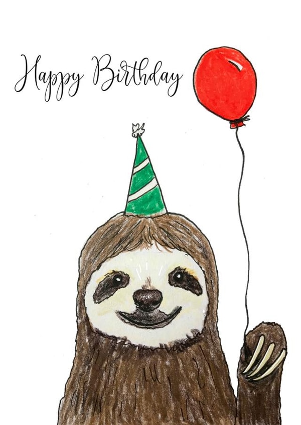 Sloth party animal Birthday Card 19120 created by JMountford Art