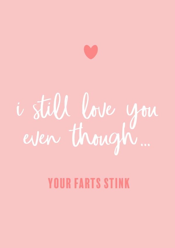 Funny Farts Anniversary Card / Valentines Day Card - I Still Love You Even Though Your Farts Stink created by Splodge Designs