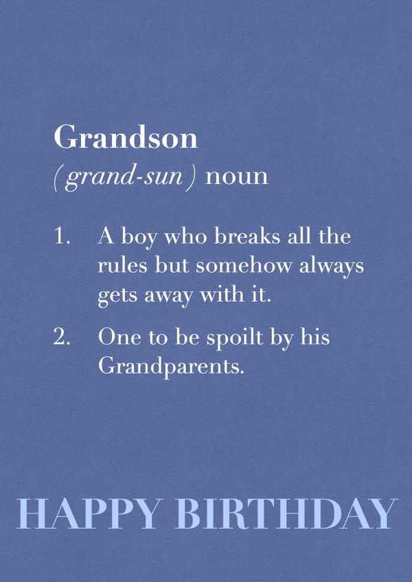 The definition of a Grandson birthday card created by SnailMail