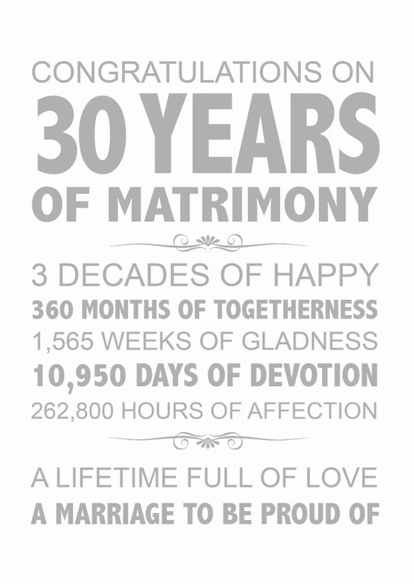 Cute Poem Anniversary Card - 30 Years - Congratulations On 30 Years Of Matrimony created by Teri Creative