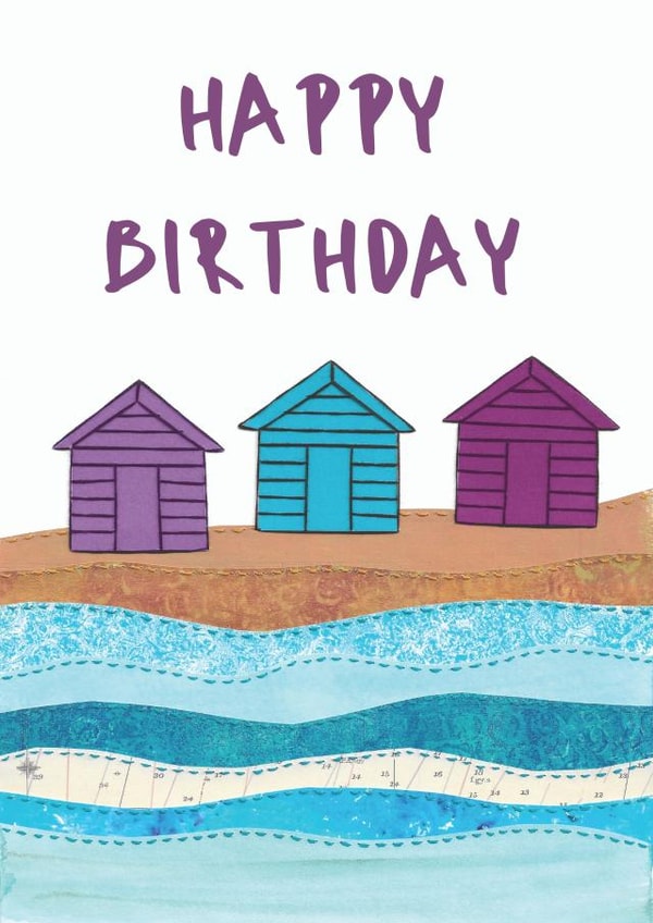 Happy Birthday Colourful Beach Huts Coastal Card created by NaviStitch