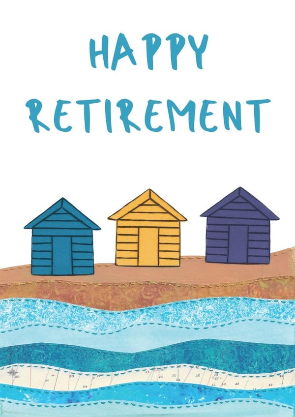 Happy Retirement beach huts coastal card created by NaviStitch