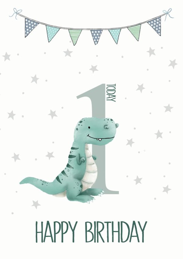Happy 1st Birthday dinosaur Card - baby’s first birthday - T rex card - dinosaur created by SVHIllustration