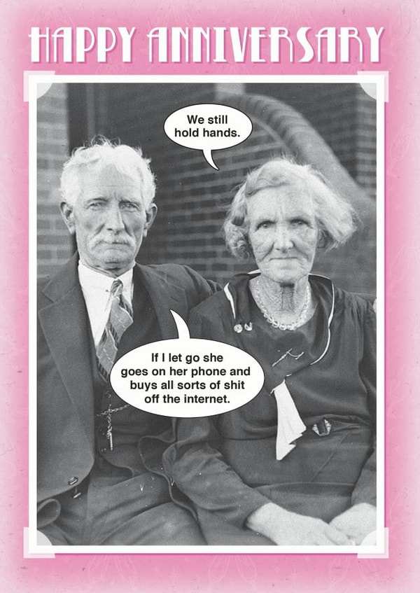 Rude Vintage Anniversary Card - Phone - Online Shopping - We Still Hold Hands created by Kelly Hunt Designs