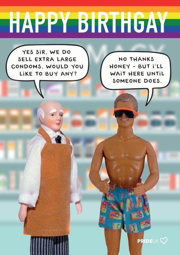 Hilarious 'Size Queen' card created by Pride Cards UK