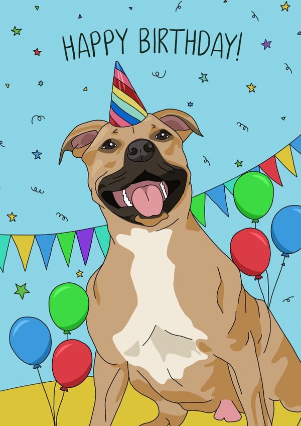 dog staffie Birthday Card 11766 created by Evie Garnett Designs
