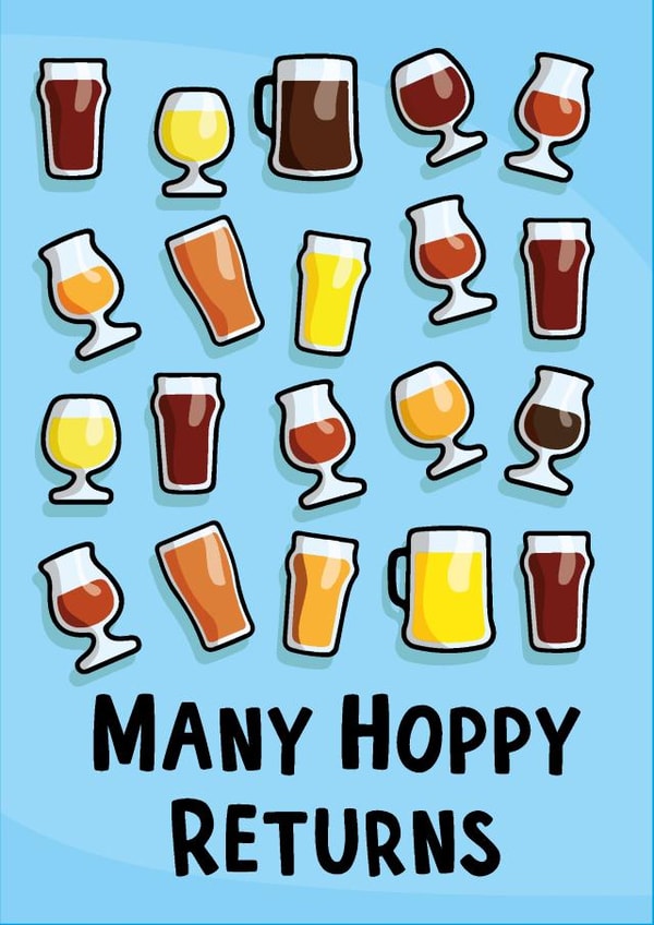 Funny Birthday Card - Beer - Pun - Many Hoppy Returns created by Huxters