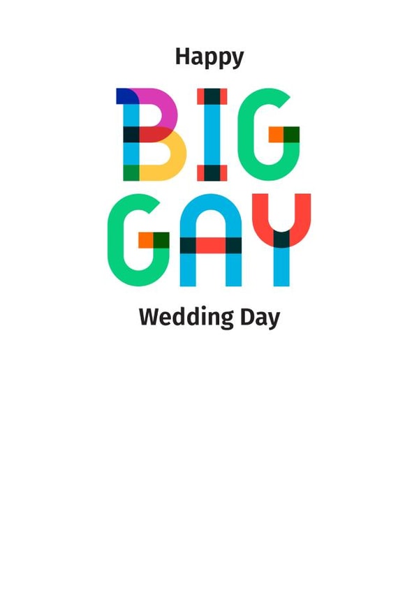 Happy big gay wedding day - Rainbow LGBT wedding card created by POP FIZZ