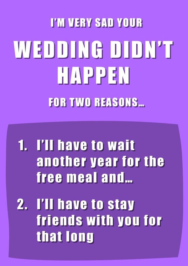 I'm very sad your wedding didn't happen - Funny postponed wedding card created by Double Daft