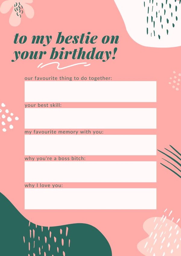 My favourite things about my bestie birthday card created by Gillian Ayre