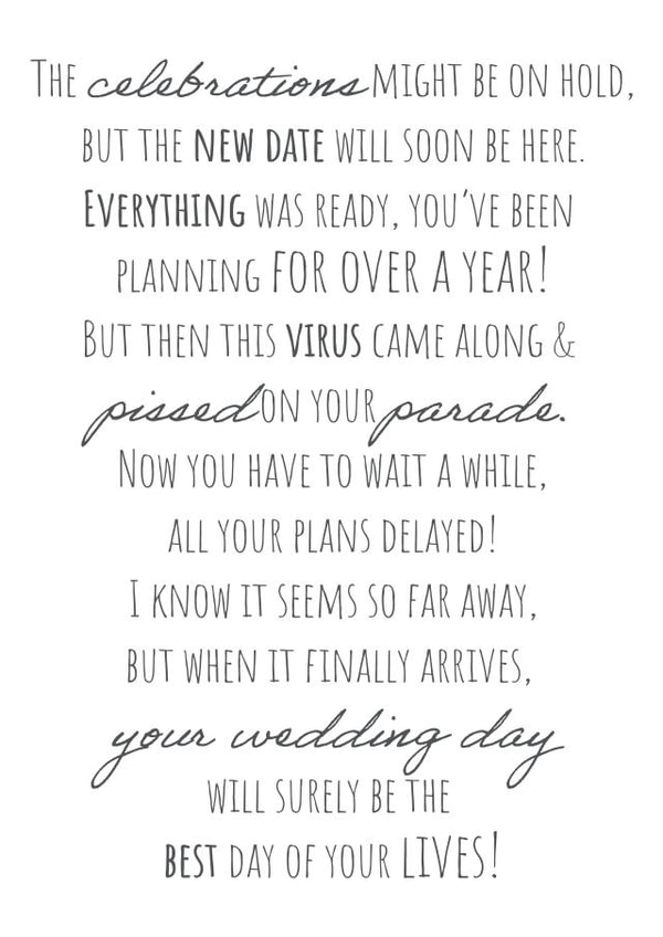 Postponed wedding day design created by Ami Webster