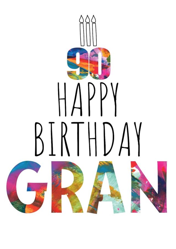 Stunning Gran 90th Birthday Card - Abstract Art - Birthday Cake and Candles created by size3art