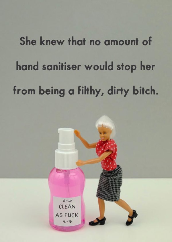 Rude and funny sanitiser themed card created by Bold & Bright Cards