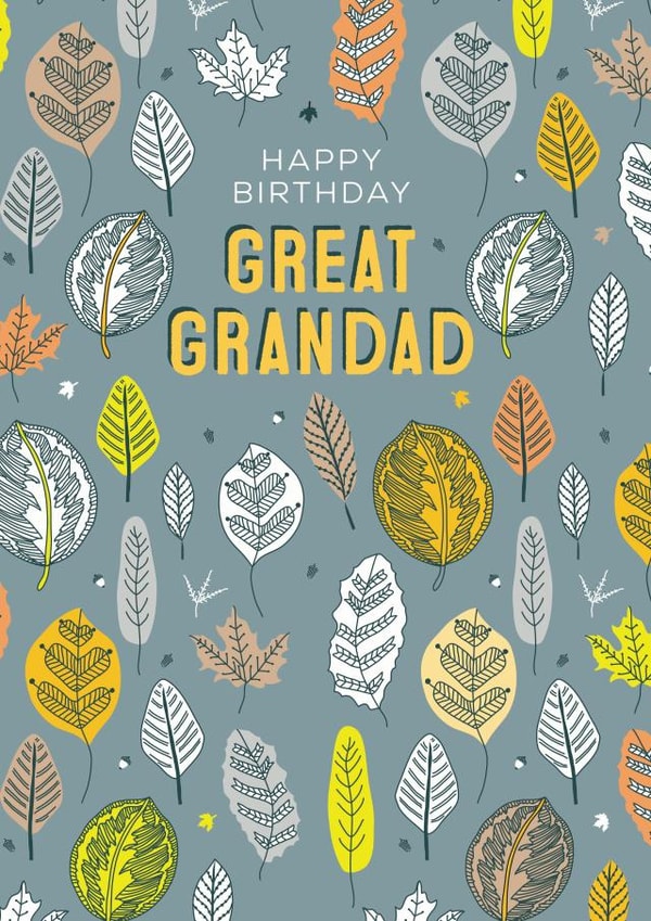 Great Grandad stylised leaves birthday card created by Rebecca Prinn