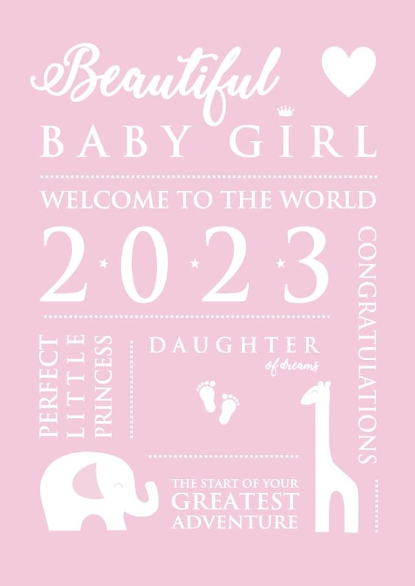 Beautiful baby girl 2023 new born card created by Little Letters with Love