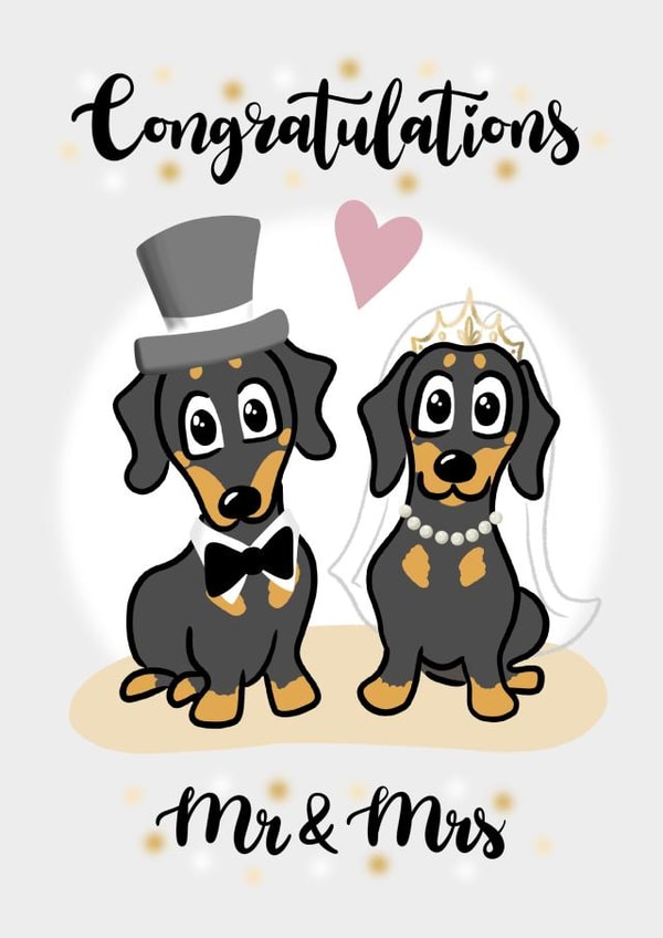 Congratulations Mr & Mrs - dachshund themed wedding card created by Laura Deakin