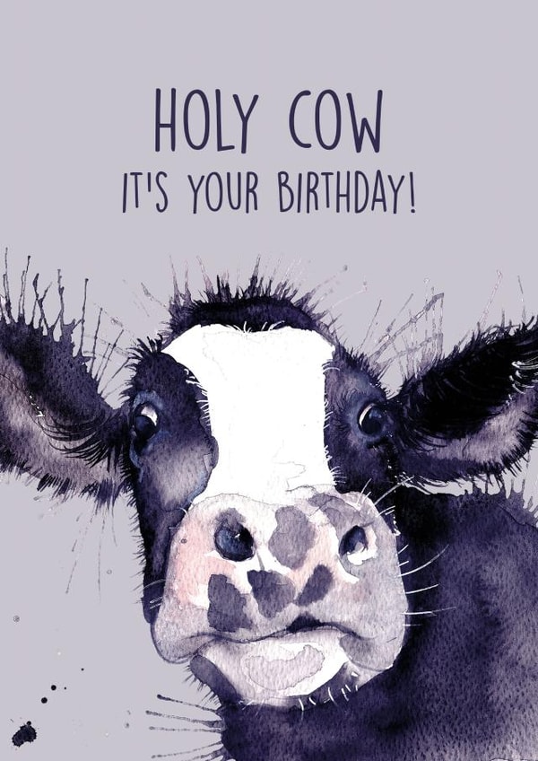 cow watercolour Birthday Card 13898 created by Splatterworks
