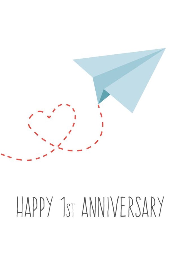 Cute Paper Plane Anniversary Card - 1 Year - Happy 1st Anniversary created by FrednTrev.